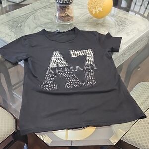Emporio Armani Large Logo Black Cotton Tee Shirt Medium